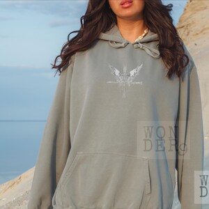 Angels and a Cross Grunge Etched gothic design on a distressed Comfort Colors Premium Quality Hoodie