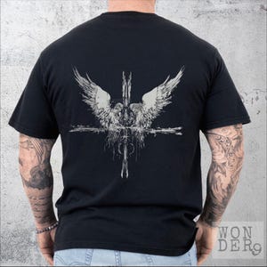 Angels at the Cross grunge style design printed on a Comfort Colors distressed premium quality tee, 100 percent cotton