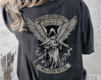 Camiseta de estilo urbano cristiano: Valle de la Muerte, No temas al mal.