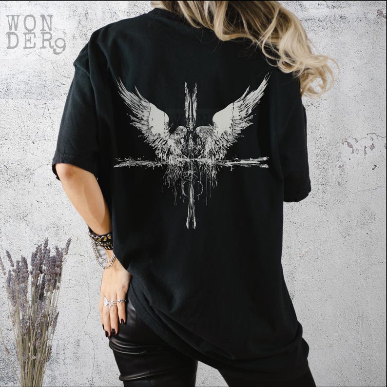Angels at the Cross grunge style design printed on a Comfort Colors distressed premium quality tee, 100 percent cotton