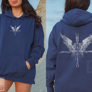 Angels and a Cross Grunge Etched gothic design on a distressed Comfort Colors Premium Quality Hoodie