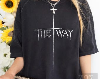 Camiseta cristiana Way Comfort Colors: Gráfico de cruz metalcore