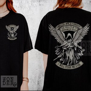 Though I Walk Through the Valley of the Shadow of Death I Will Fear No Evil, Psalms 23, Bible Verse Shirt, Distressed Comfort Colors Tee, Oversized, Christian Grunge, Christian Gothic Design