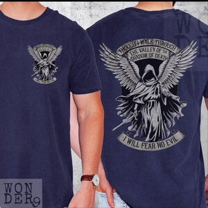 Though I Walk Through the Valley of the Shadow of Death I Will Fear No Evil, Psalms 23, Bible Verse Shirt, Distressed Comfort Colors Tee, Oversized, Christian Grunge, Christian Gothic Design