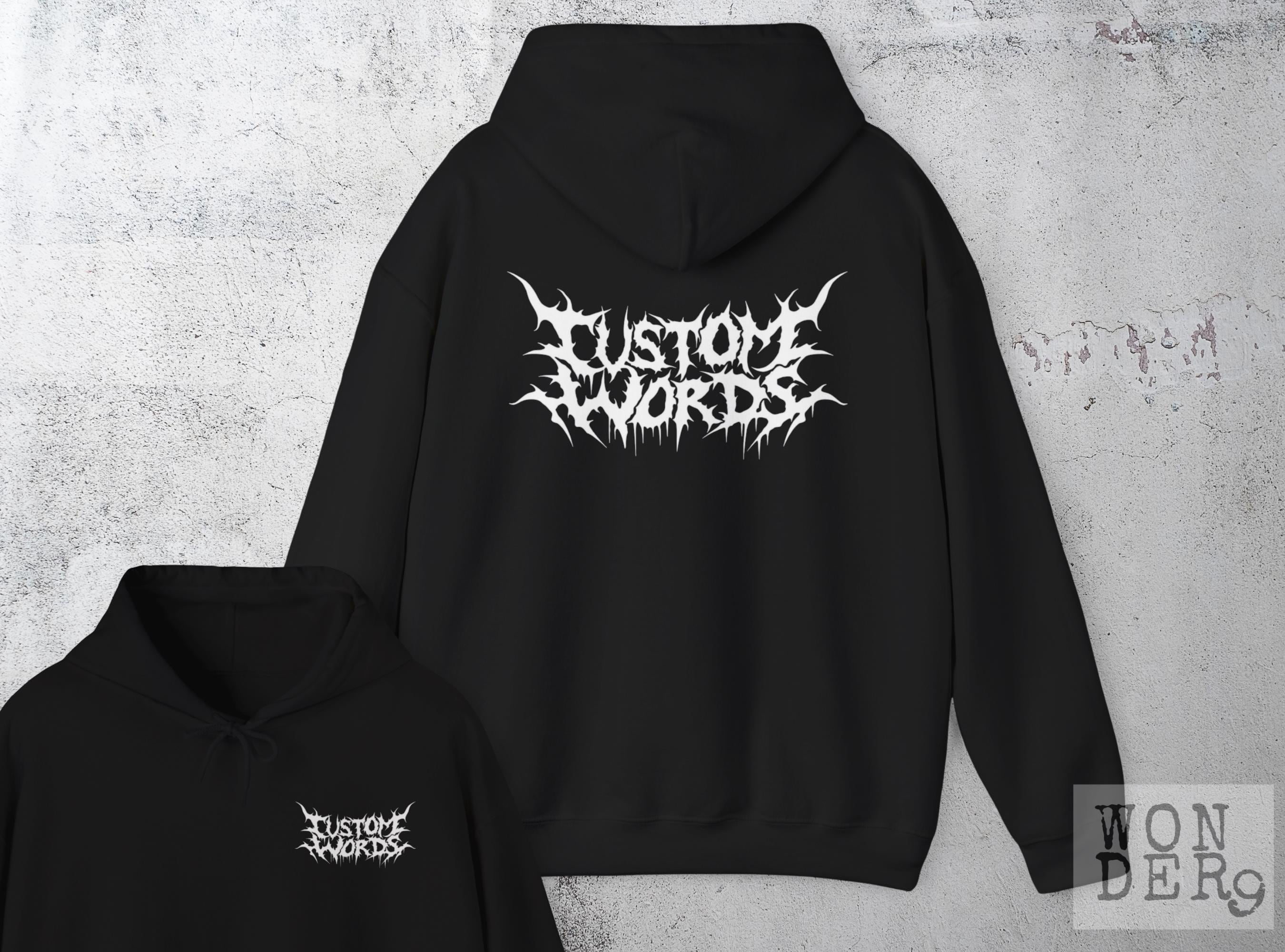 Custom Text Hoodie, Metal Font Sweatshirt, Personalized Pullover 