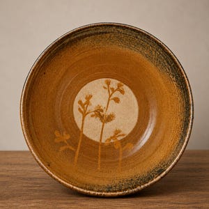 Vintage Studio Keramik Skål: Blommotiv, Lysterglasyr Signerad J. Cawthorne