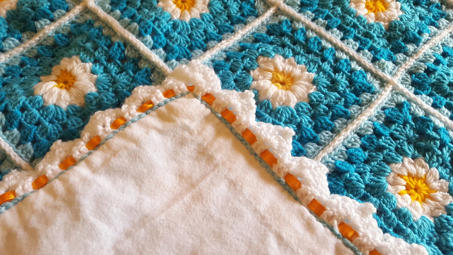 Crochet Daisy Baby Blanket Gift Blue and Yellow Daises Etsy Australia