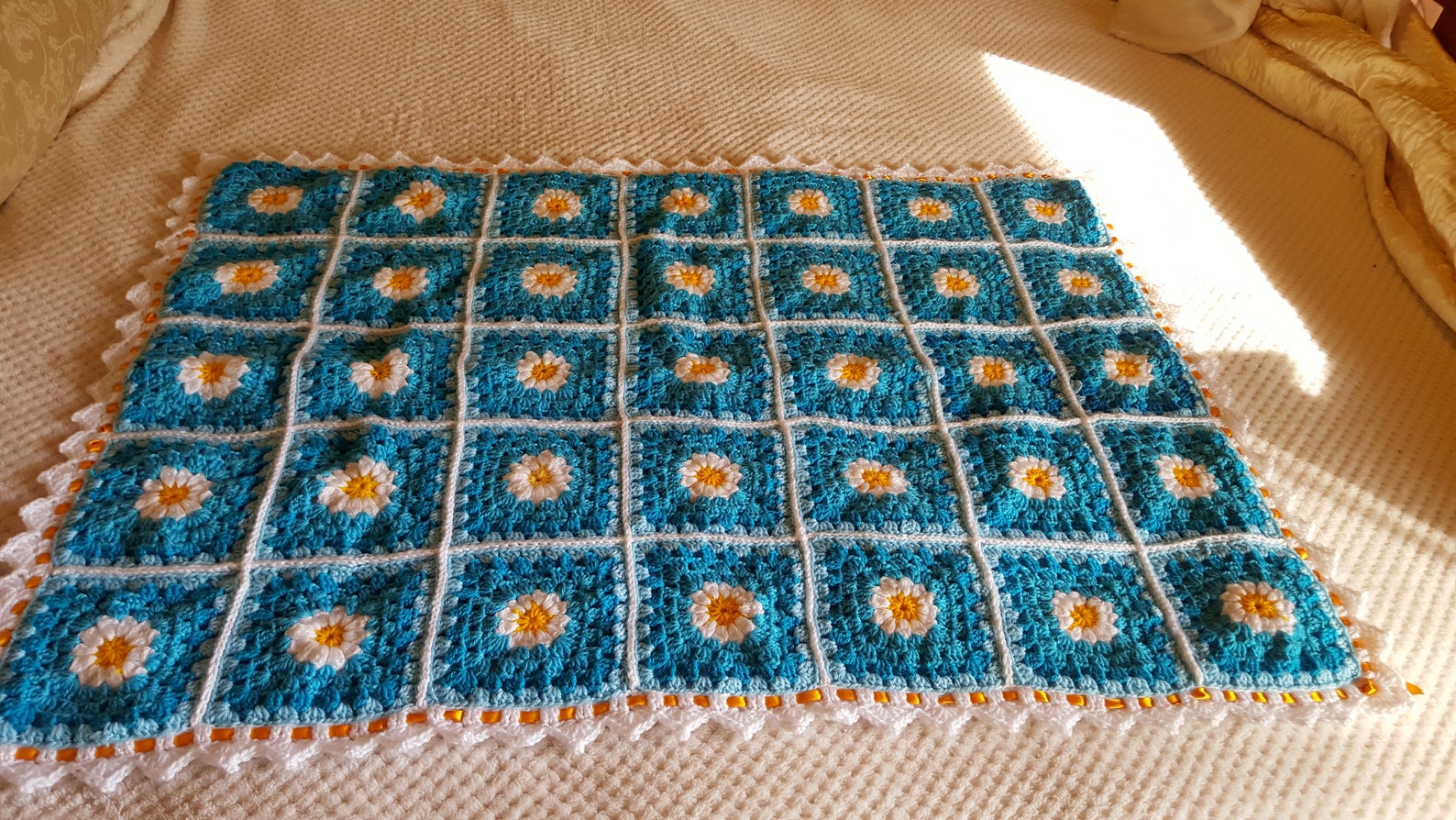 Crochet Daisy Baby Blanket Gift Blue and Yellow Daises Etsy Australia