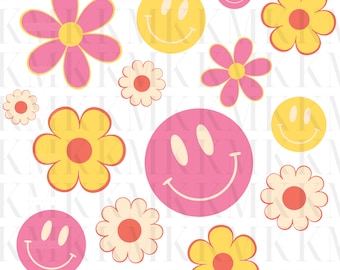 Smiley Face PNG, Smiley Face, Retro, Retro Smile Png, Groovy Flowers ...