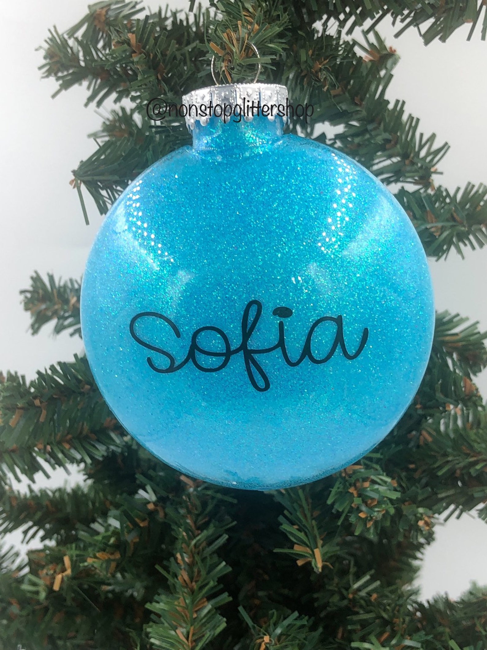 Glitter Christmas Ornament Name Glitter Christmas Ornaments Etsy