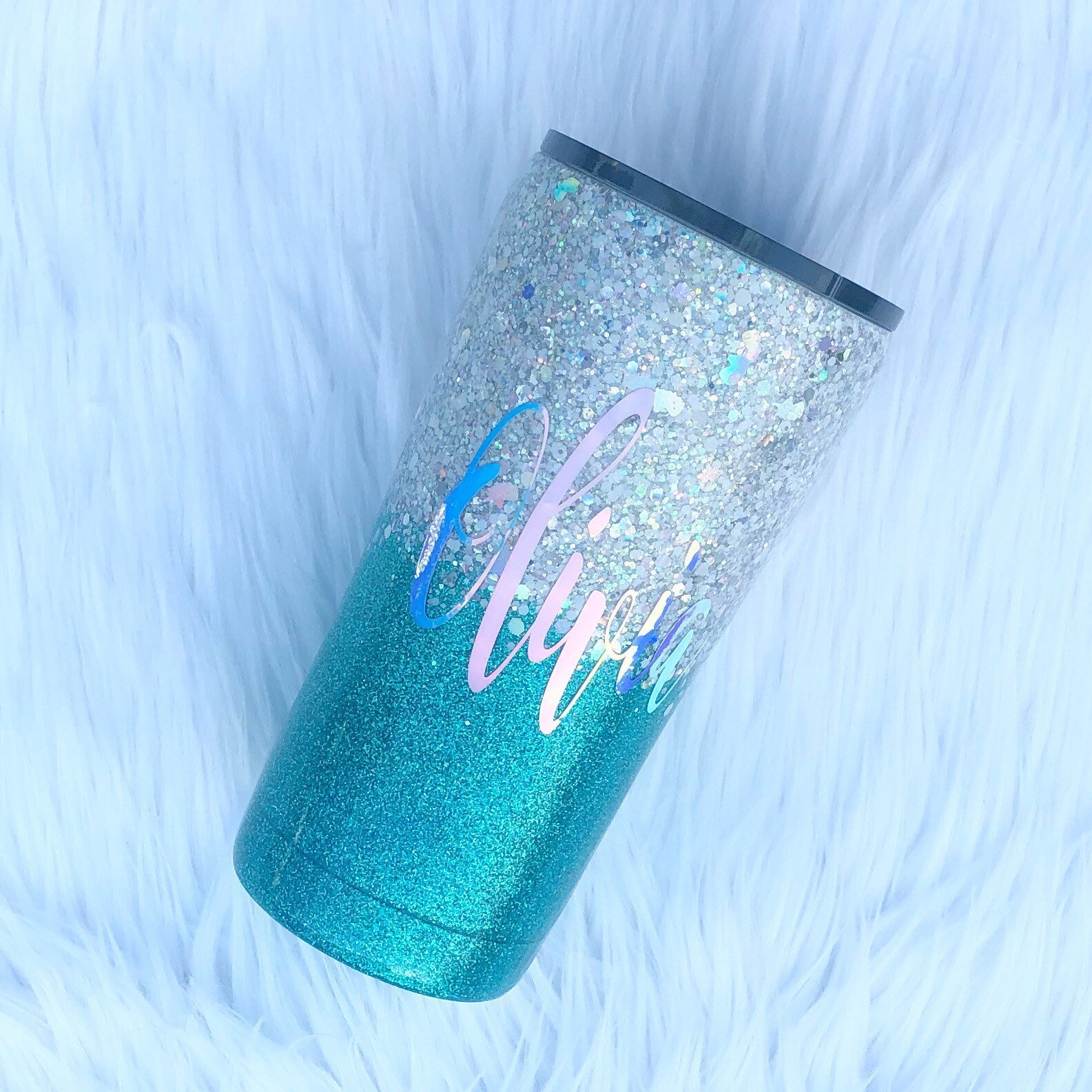 White Glitter Tumbler/glitter Yeti/chunky Glitter Tumbler/teal Etsy