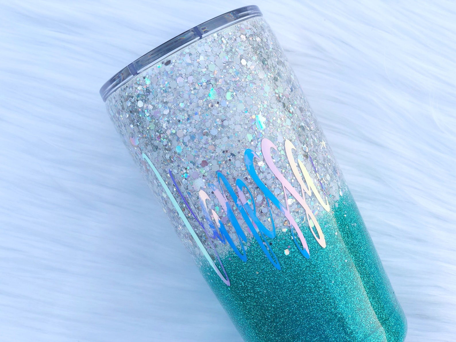 White Glitter Tumbler/glitter Yeti/chunky Glitter Tumbler/teal Etsy