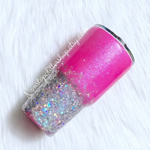 Hot Pink Glitter Tumbler Yeti Pink and Silver Glittered Dip Etsy