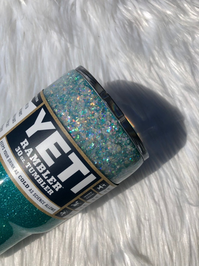 Teal Glitter Yeti Cup With Chunky White Glitter Etsy Canada