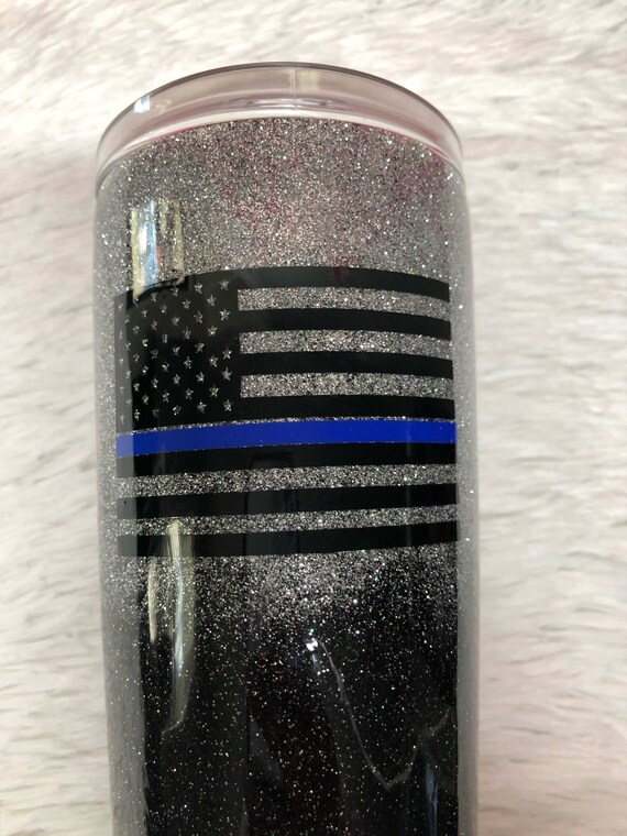 thin blue line glitter tumbler