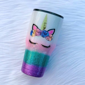 Ladies Women Kids Girls Unicorn Stainless Steel Glitter Tumbler Cup 