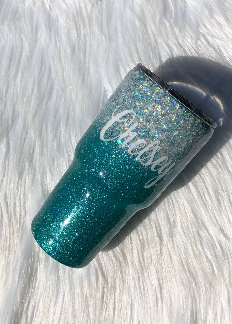 Teal Glitter Yeti Cup With Chunky White Glitter Etsy Canada