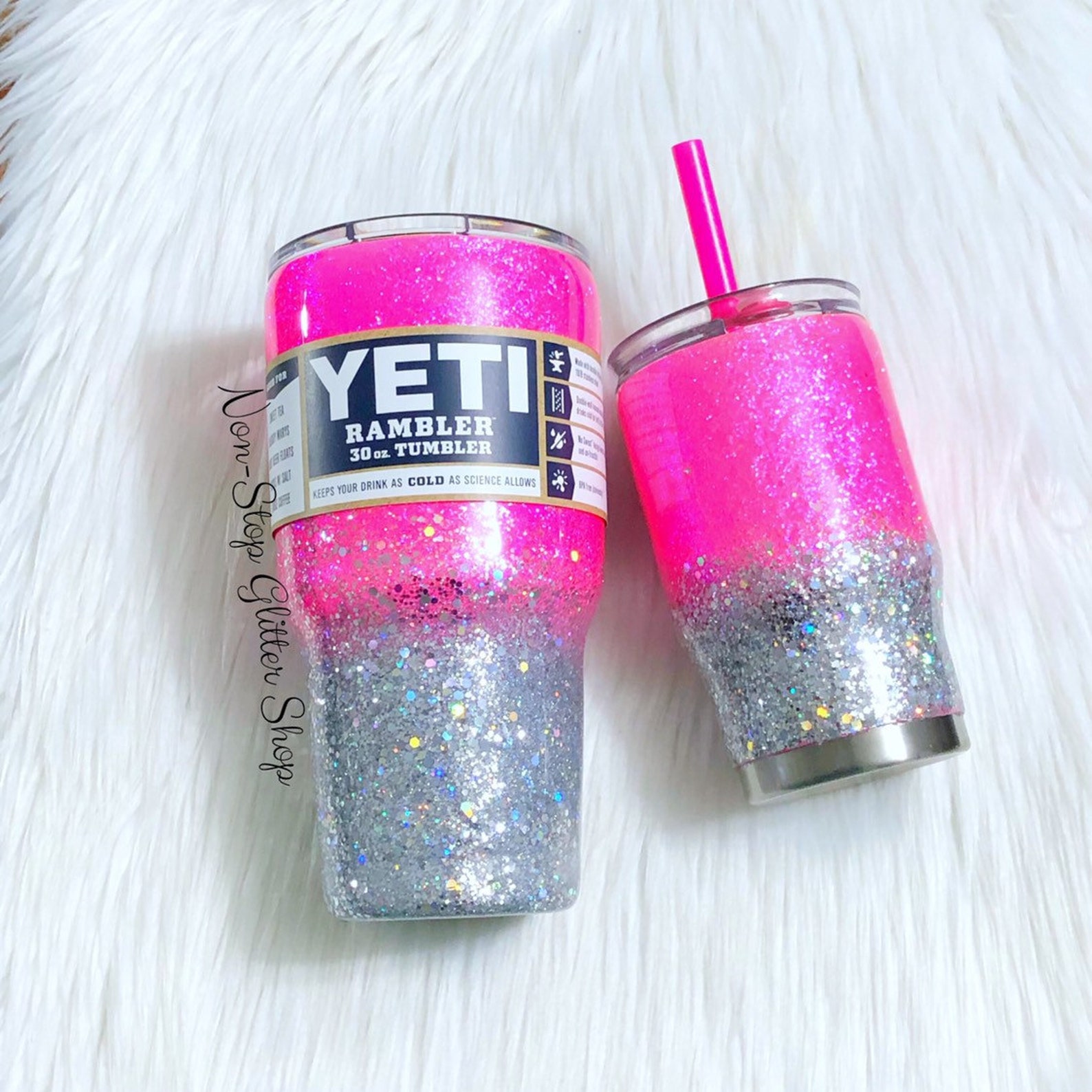 Yeti Pink Glitter Tumbler Hot Pink Glittered Dip Yeti Chunky Etsy