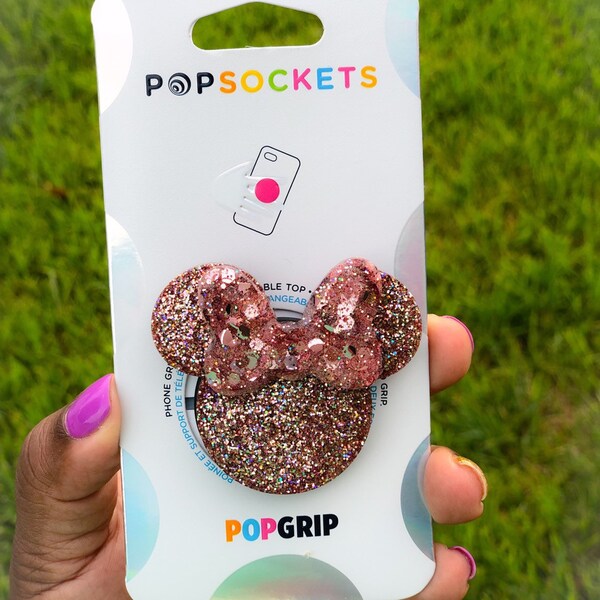 Rose Gold Minnie Mouse PopSocket, Disney Glitter Phone Grip