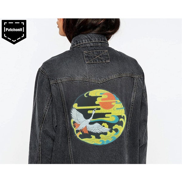 Back Patch Embroidered Patch Large Patch for Jackets Japanese Patch Large Back Patch Crane Patch Sew on Patch Denim Jacket Patch Patch Brodé