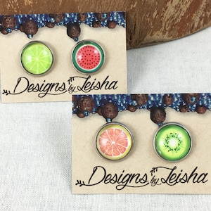Fruit Stud Earrings - Lime, Watermelon, Grapefruit, Kiwifrui - Stainless Steel