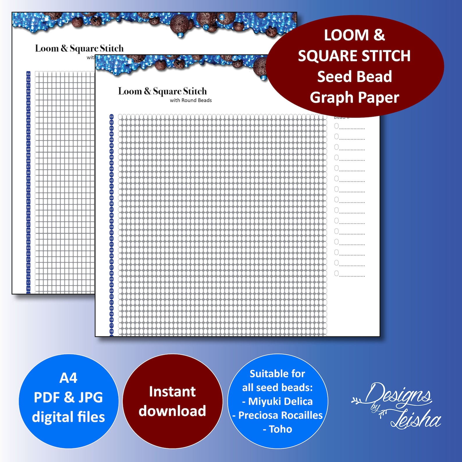 Bead Pattern Graph Paper Loom & Square Stitch Seed Bead Graph Paper - for Use With Round Beads ...