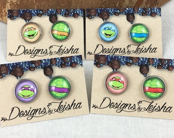Teenage Mutant Ninja Turtles Glass Earrings - TMNT - Stainless Steel Studs, Clip-on earrings