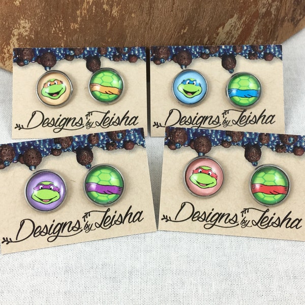 Teenage Mutant Ninja Turtles Glass Earrings - TMNT - Stainless Steel Studs, Clip-on earrings