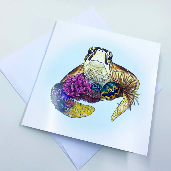 Watercolour Turtle Card, Greeting Card, Australian Native Animal and Plants