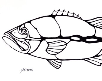 Bass Fish Art Print, 8x10 Fisherman Gift