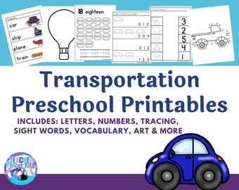 Transportation Preschool Learning Pack | Homeschool Curriculum (Digital Download)