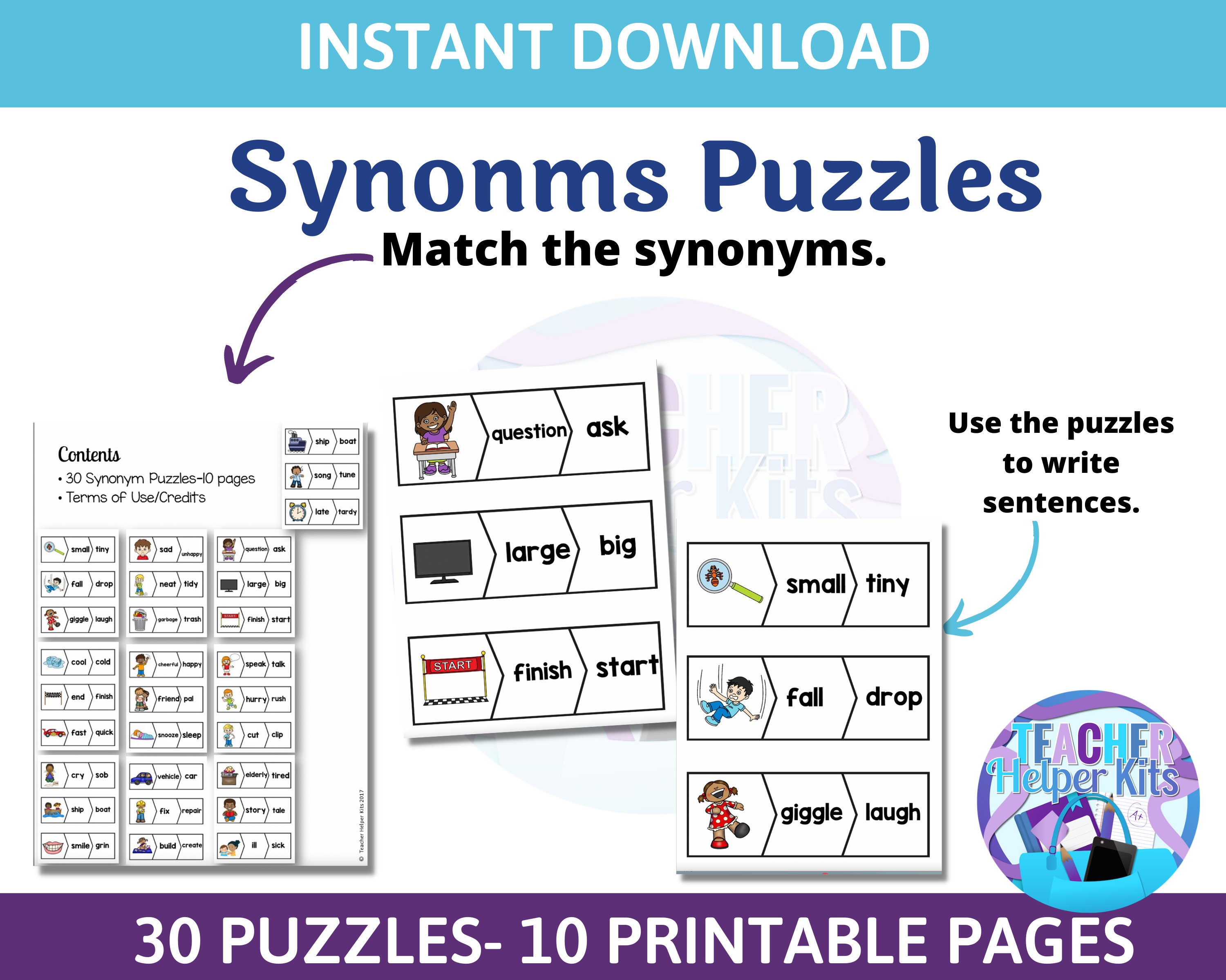 Synonyms Puzzles for Grades 3-5 by Teaching is a Work of Art