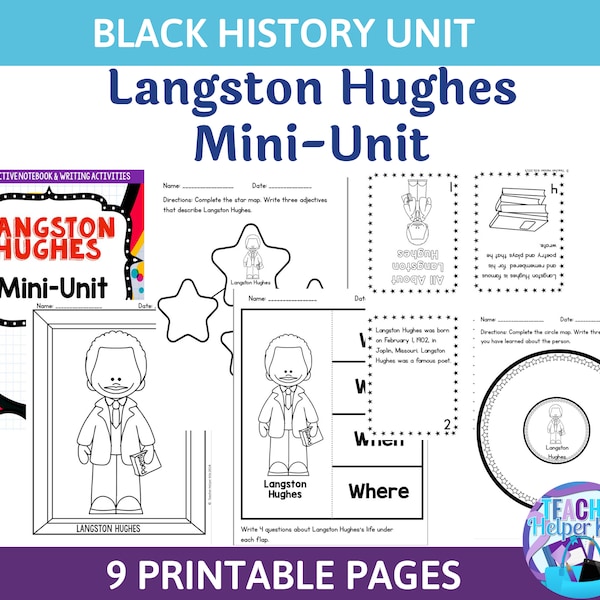 Black History Month Reading Comprehension -Langston Hughes- Black History Month Worksheets- Black History Month- Homeschool Worksheets