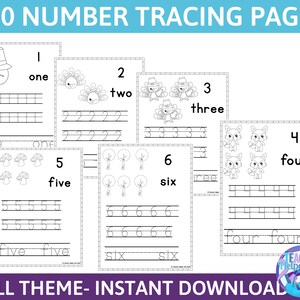 Number Tracing Practice - Numbers 1 through 10 - one through ten - number words - Busy Book - Homeschool Printable Activity- Fall Worksheet