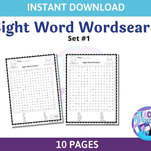 10 Sight Word Wordsearch Pages- Sight Word Worksheets- 1st Grade Worksheets
