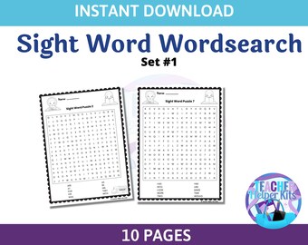 10 Sight Word Wordsearch Pages- Sight Word Worksheets- 1st Grade Worksheets