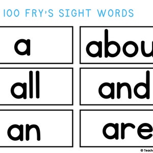 Sight Word Flashcards- First 100 Frys Sight Words- Learn to Read- Phonics Flashcards