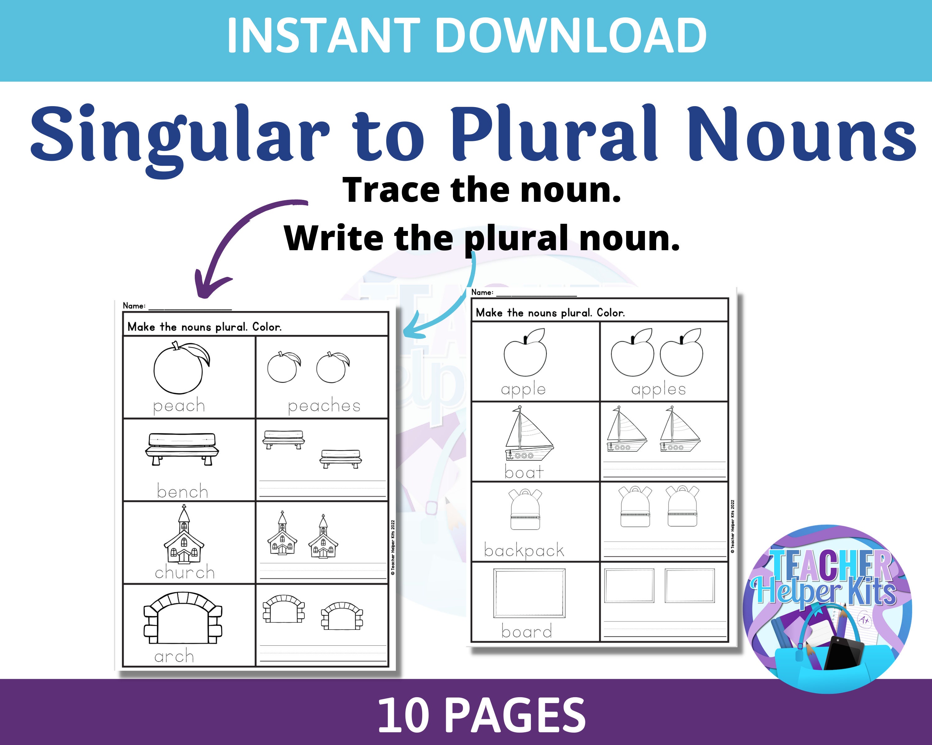 10 make nouns plural worksheets language arts worksheets etsy