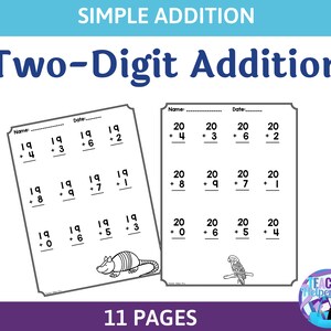 11 Two-Digit Addition Worksheets- Math Printables- First Grade Worksheet