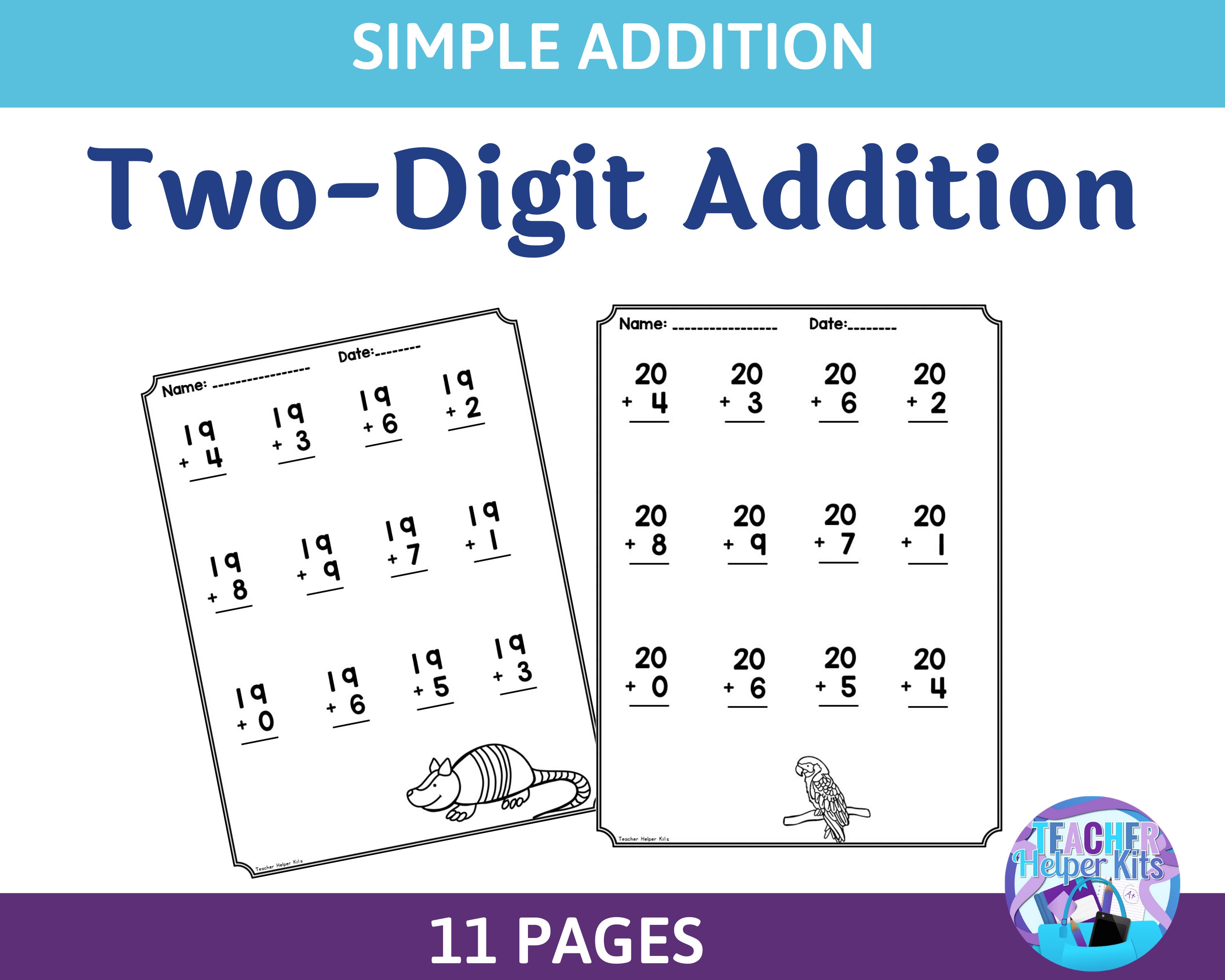 11 two digit addition worksheets math printables first grade etsy