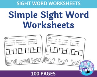 100 Sight Word Worksheets Preschool-3rd Grade ELA- Homeschool Worksheet- Homeschool Printable- Sight Word Flashcards