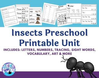 Insects Preschool Printables~Preschool Curriculum Learning Activities~Homeschool Preschool