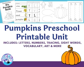 Pumpkins Preschool Printables~Preschool Curriculum Learning Activities~Homeschool Preschool