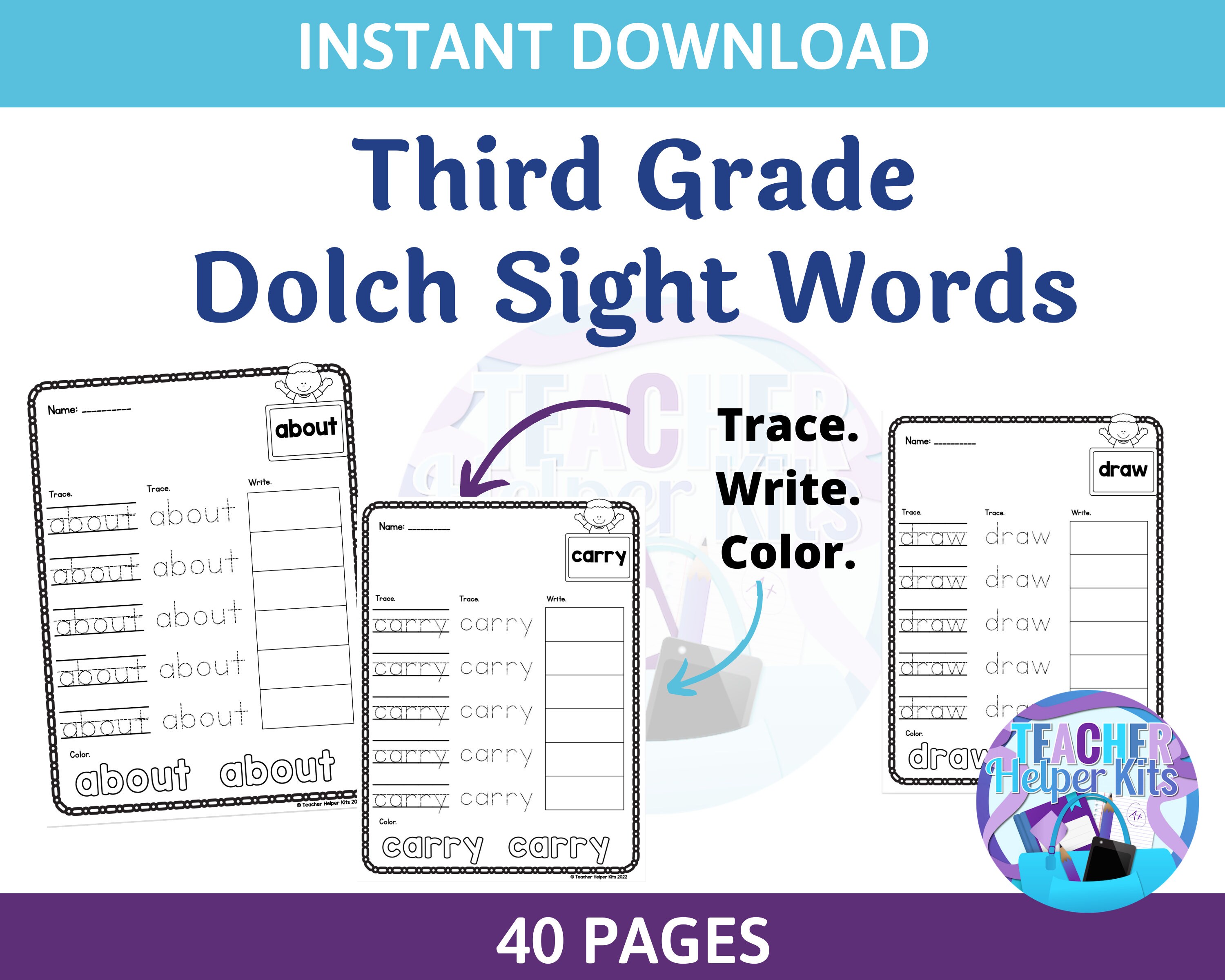 40 sight word worksheets third grade dolch sight words sight etsy