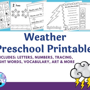 Weather Preschool Printables~Preschool Curriculum Learning Activities~Homeschool, Weather Unit Study, Science for Kids, Learn about Weather