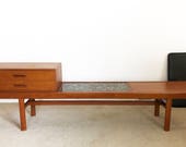 vintage Danish modern teak long table bench cabinet Norway