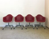 Herman Miller (4) Eames upholstered fiberglass arm shell chairs office base mid century