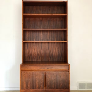 Danish modern Gustav Bahus rosewood hutch cabinet bookshelf credenza