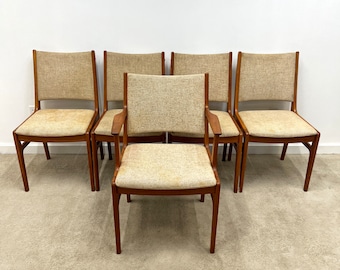 Danish modern (5) teak dining chairs D Scan mid century needs reupholstery