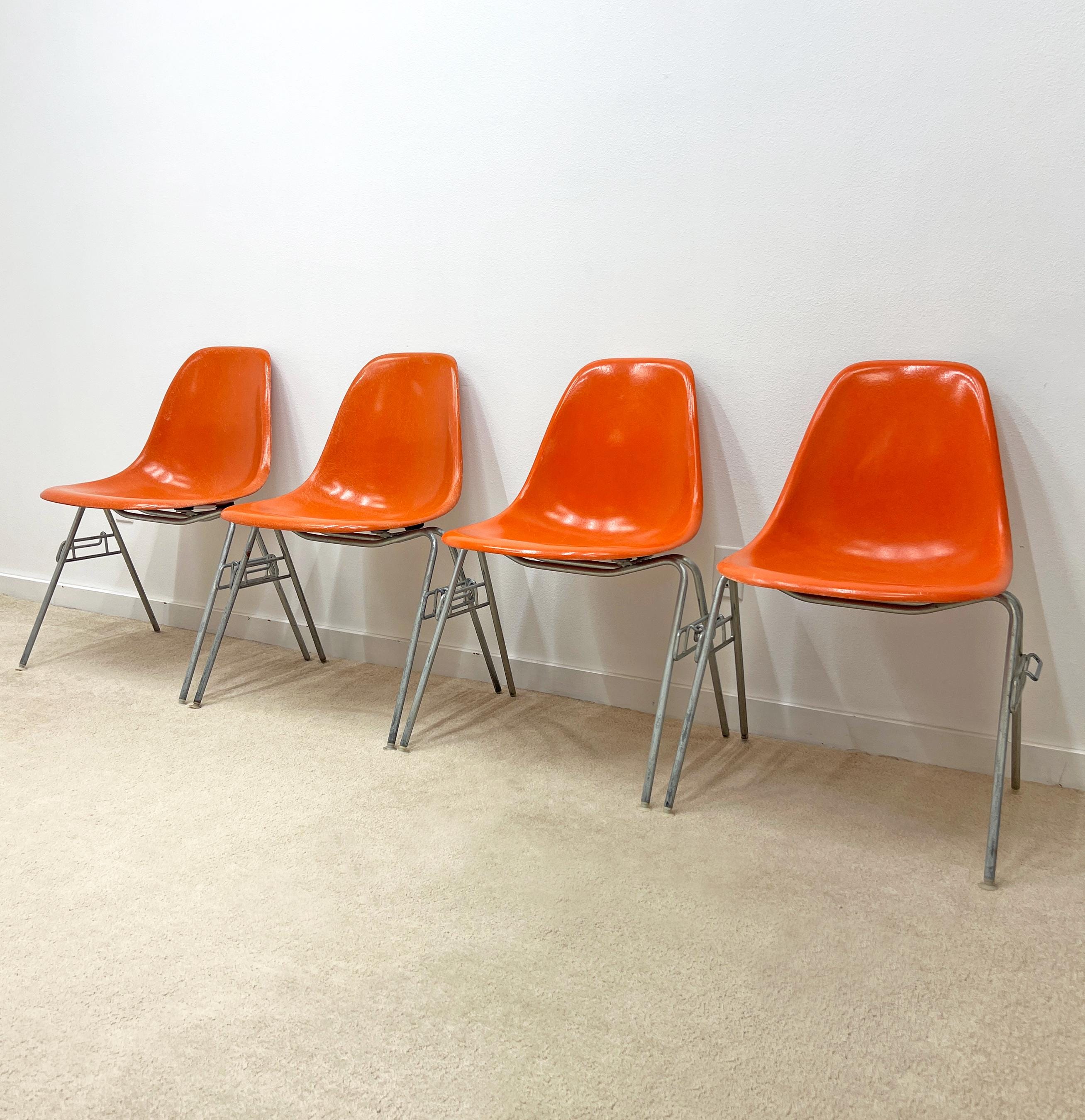 Herman Miller Eames (2) Fiberglass Orange Side Shell Chair